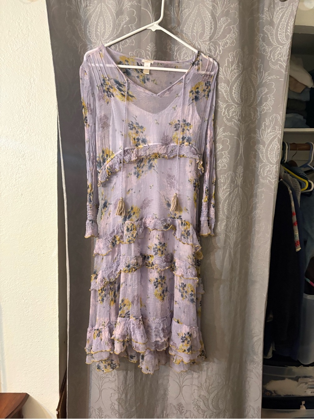 Sundance Lavender Floral Tiered Midi Dress with Yellow Accents - Picture 2 of 8